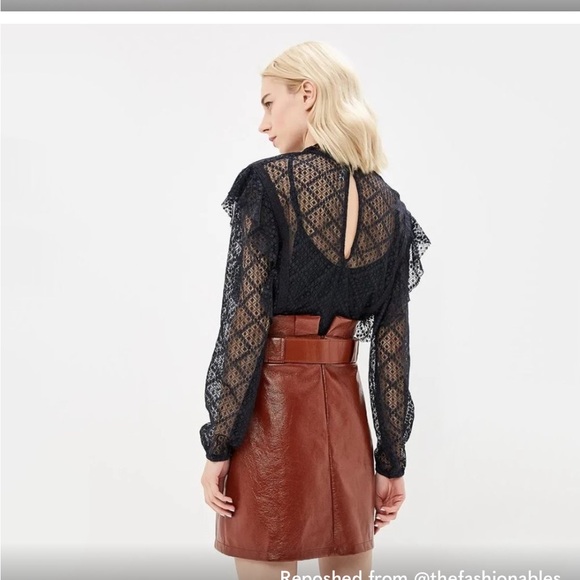 Free People Black Ruffle Lace Bodysuit, S. internal cami, sheer bottom. EUC - Picture 5 of 5